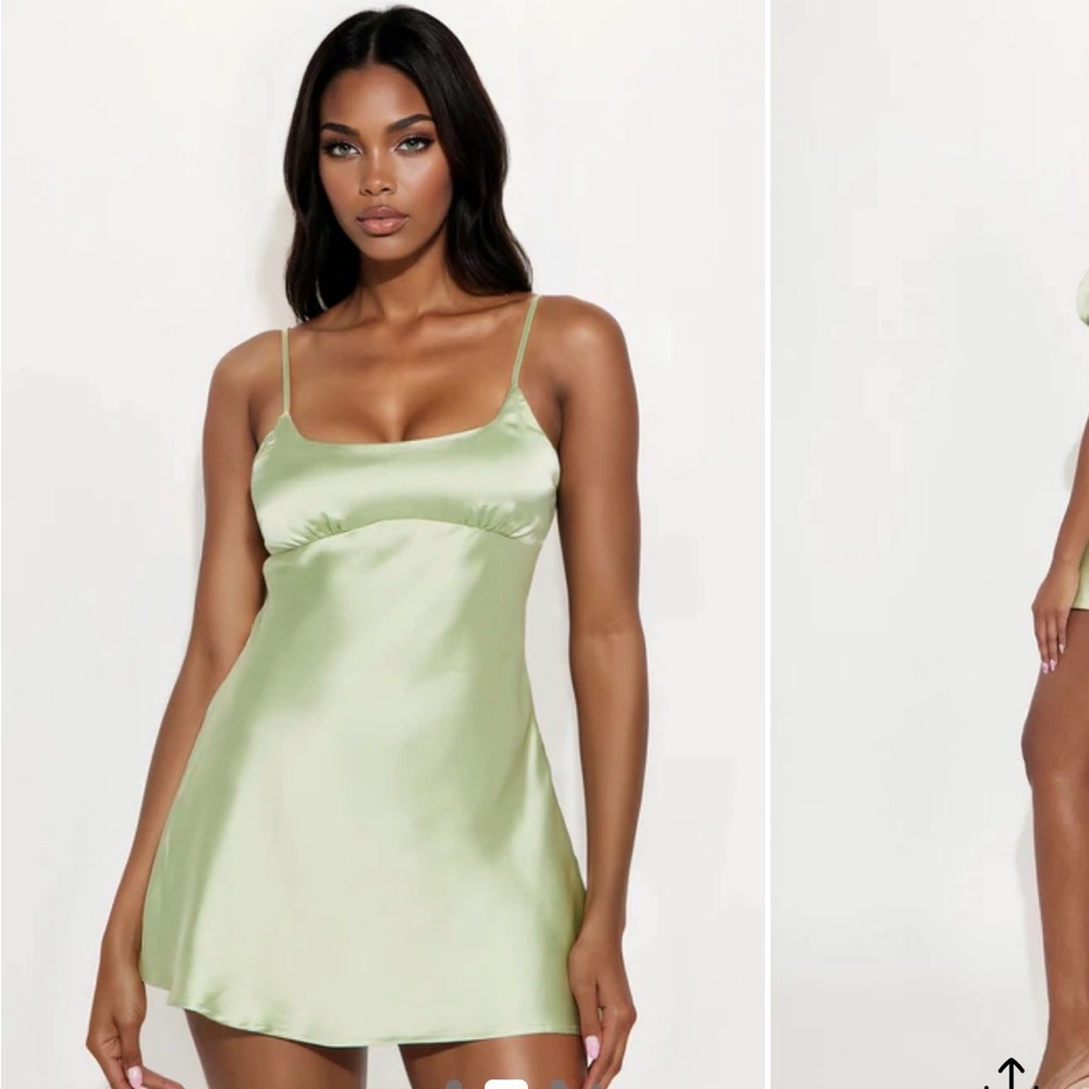 Fashion Nova Satin Slip Dress - Sage Green